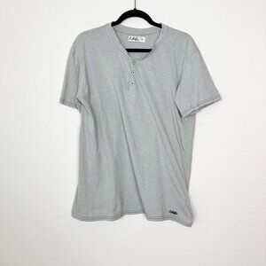 Mister New York Mens Large Medium Gray Henley Short Sleeve Tee Tshirt
